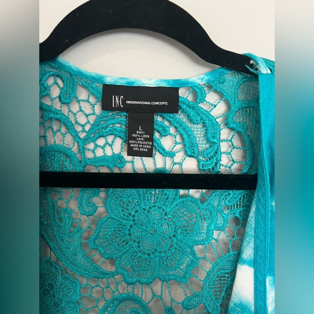 INC International Concepts Linen Lace Jacket Tie Dye Turquoise Size Large - Picture 2 of 3
